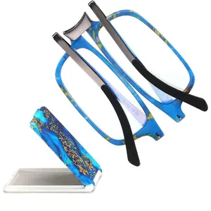 Unisex Modern Reading Glasses - 1.50x Strength, Stainless Steel, Folded Frame, Compact Thin Lightweight, Anti-UV Blue Light Blocking Lens, Anti-Eyestrain, Stylish Printed, Spring Hinges, Pocket Carry Travel Eyeglasses for Daily Use