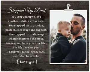 Fathers Day 2025 - Stepped Up Dad Picture Frame - Father's Day, Birthday & for Step Dad from Daughter & Son - Thank You Gift Idea