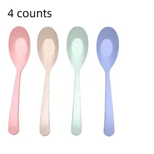 Random Color Spoon (4 Counts), Plastic Spoons, Long Handle Soup Spoons, Household Dinner Spoons for Kitchen Dining Room, Kitchen Cutlery