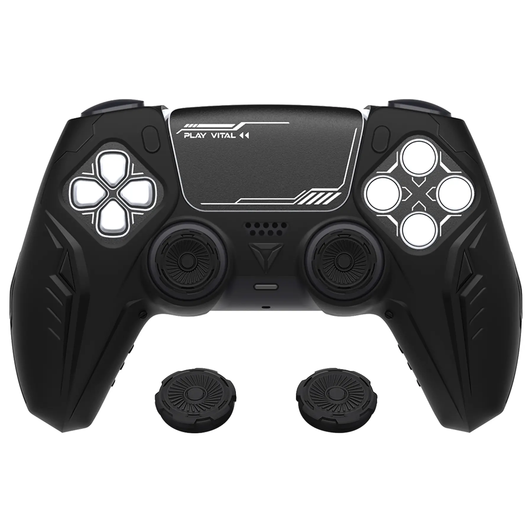 PlayVital Mecha Edition Durable Silicone Cover for PS5 Controller - Handheld Port & Button Protection, Shockproof Non-Slip Grip, Joystick Caps, Stickers, Charging Station Compatible (Black), Console