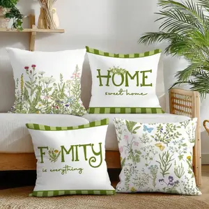 4pcs Simple Spring Floral Decorative Pillow Case Set, Single-Sided Soft Peach Velvet Fabric, 45*45/50*50/40*40CM Cushion Cover Suitable For Room, Indoor Sofa, Living Room, Party Decoration, Decorative Pillow Gift
