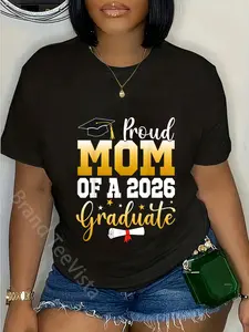 100% Cotton Unisex Family Graduation Party Proud Mom Of A 2026 Graduate T-Shirt Casual Graphic Printed Vintage Tshirt