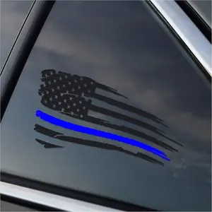 Thin Blue Line Tattered Battle Police Support Vinyl Car Window Decal Sticker Decals for Trucks