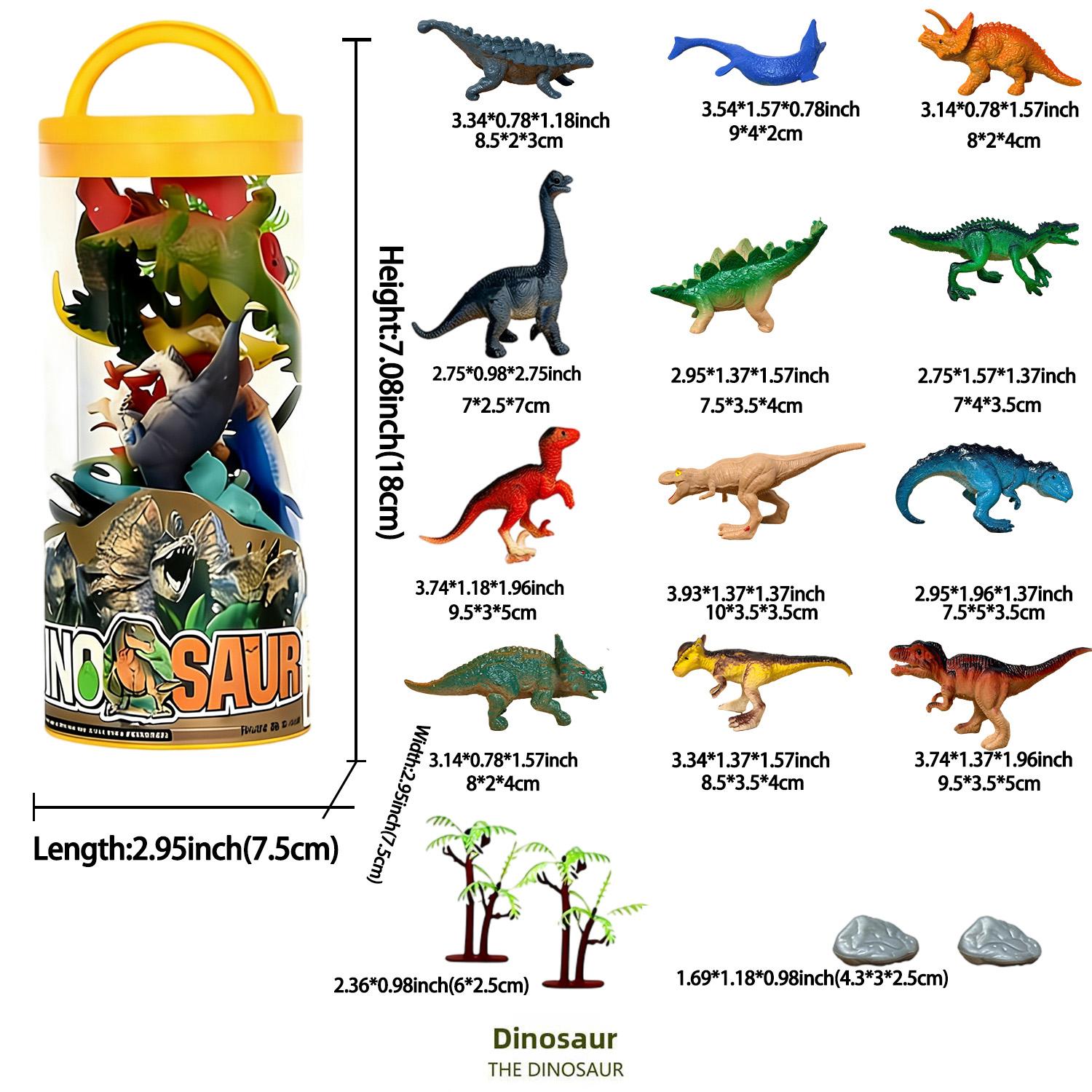 12 Mini Dinosaur Figurines in Jar – PVC Realistic Dino Set with Trees & Stones, Toddlers Ages 3+, Party Favors Sensory Play Preschool Gift for Boys & Girls