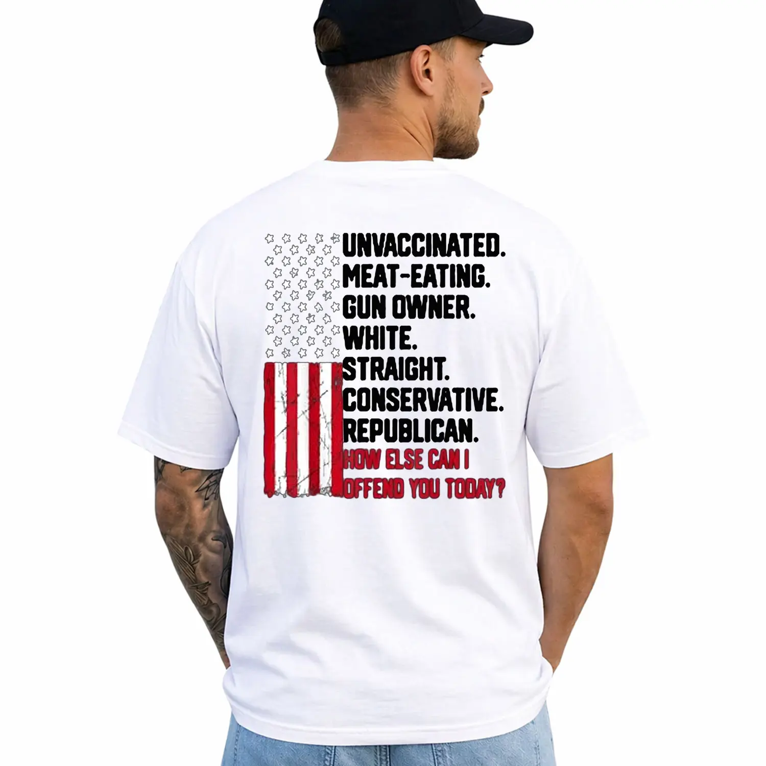 How Else Can I Offend You Today Funny Saying Quote USA Flag T-Shirt, Funny Conservative Humor American Flag Shirt, Patriotic Graphic Tee, Republican T-Shirt, Short Sleeve Printed Graphic Shirt, Daily Casual Cotton Menswear