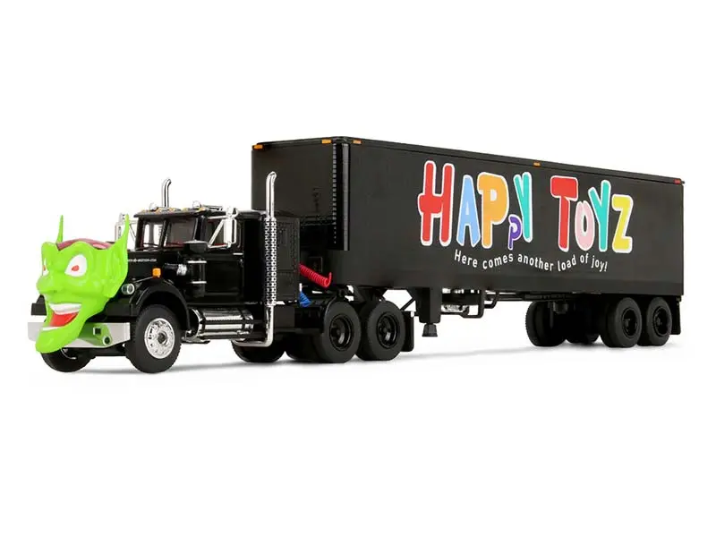 New Metal White Western Star w/ Green Goblin Head & 40' Vintage Trailer - Maximum Overdrive 40th Anniversary First Gear Diecast 1:64 Scale Model - DCP 68-2287 (Display Ready)