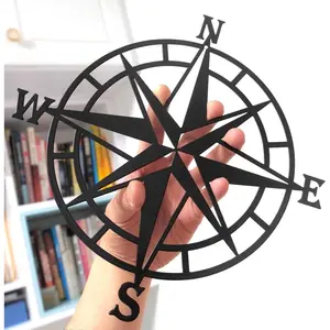 11-Inch Metal Decorative Nautical Compass Wall Hanging Art, Hangable Home Decor for Living Room, Office & Outdoor Spaces, Beach Theme Black Wall Sign
