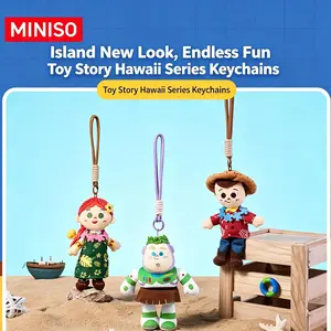 MINISO Disney Pixar Toy Story Chill Resort Plush Keychain Set, Hawaiian Summer Vibe Stuffed Pendant for Bag, Cute Collectible Gift for Fans Kids Birthday