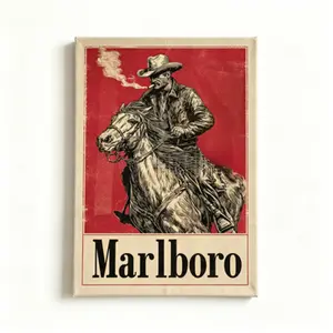 Vintage Marlboro Cigarette   Canvas painting - Retro Western Cowboy  - Marlboro Cowboy  - Smoking Cowboy Wall Art - Cigarette Poster Print
