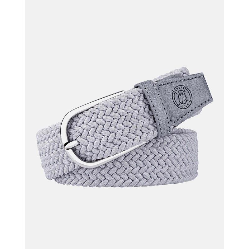 DUSTIN Grey Braided Belt with Steel Buckle & Leather Tail, Stretch-Fit, 1.4" Width