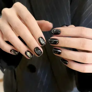 Short Fake Nail, Striped Pattern Press on Nails with Nail File & Tape, Removable Nail Art Artificial Full Cover, Women Girls DIY Manicure