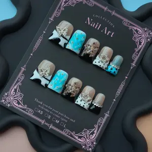 Y2K Style Medium Length Press-On Nails, Square Shape Metallic Finish, Perfect for Beach Parties and Birthdays, Elegant Gift Idea
