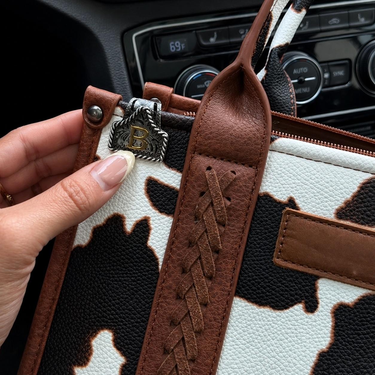 Handmade Cow Tag Belt Key Holder with Copper Initial – Custom Western Keychain for Men & Women, Texas-Inspired Cowboy Keychain, Fashion Accessory for Bags, Keys & Gifts