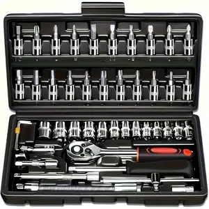 46-Piece Motorcycle & Car Repair Tool Set, Includes Ratchet Torque Wrench, Socket Set, Screwdriver, Hex Key, Mechanic Toolbox