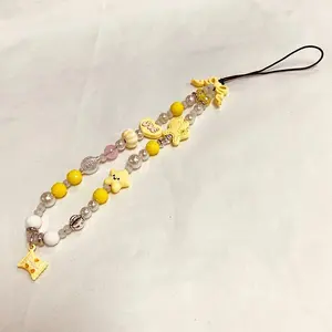 Yellow star candy, mobile phone chain, bead string, wrist strap, camera hanging accessory, high-end pendant, cute hanging chain, Cell Phone Charm