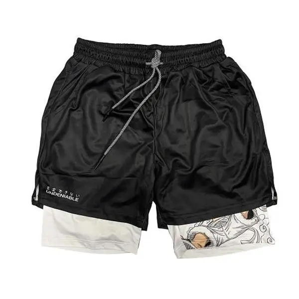 Anime Performance Shorts Summer Double Layer Beach Pants Fitness Training Pant Sports，Basketball Shorts, 2 In 1 Design, Spring/Summer, School