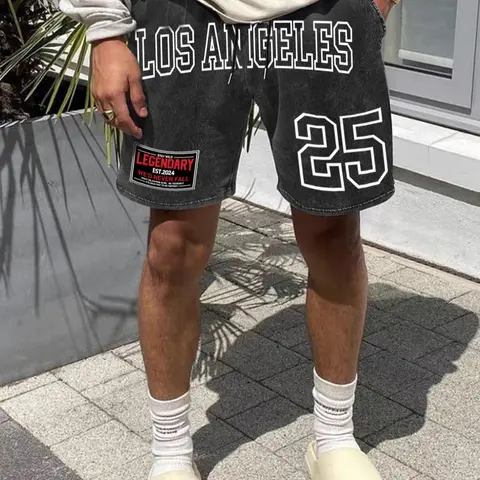 Unisex's Letter Print Drawstring Shorts, Street Fashion Casual Shorts for Daily Wear, Men's Bottoms for Summer, Athleisure Casual Stretch Shorts, Casual Relaxed Shorts, Graphic Print Shorts, High Street Shorts, Fashionable Summer Shorts