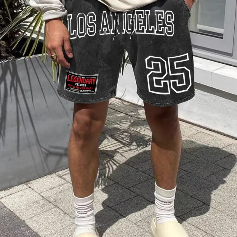 Unisex's Letter Print Drawstring Shorts, Street Fashion Casual Shorts for Daily Wear, Men's Bottoms for Summer, Athleisure Casual Stretch Shorts, Casual Relaxed Shorts, Graphic Print Shorts, High Street Shorts, Fashionable Summer Shorts