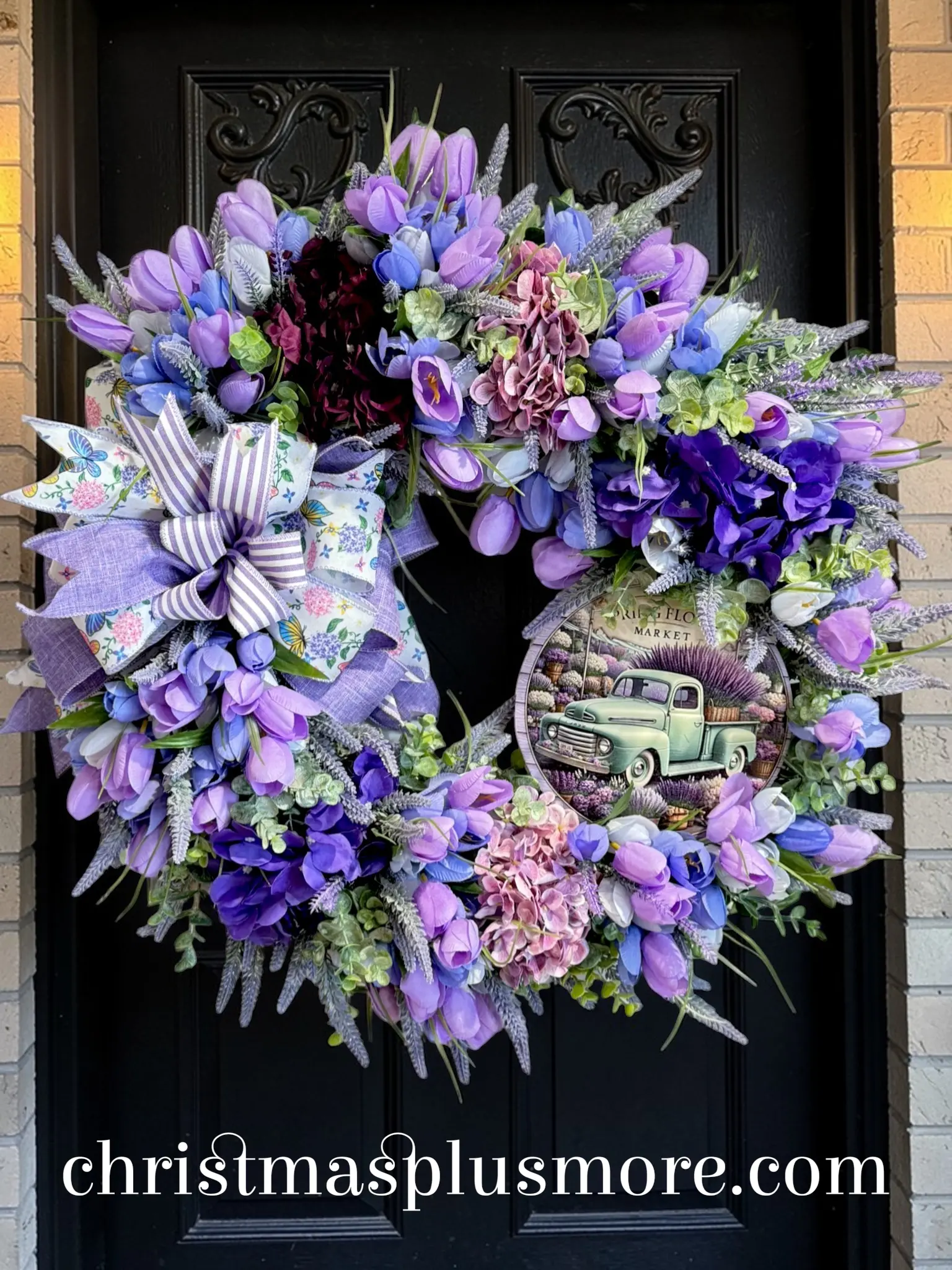 Purple Lavender Tulip Wreath Farmhouse Spring Front Door Wreath Rustic Floral Decor 24#