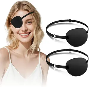 Eye Patches for Women & Men, 3D Adjustable Eye Patch, Strabismus Lazy Eyepatch for Left or Right Eye, 2Pcs, Black+Black
