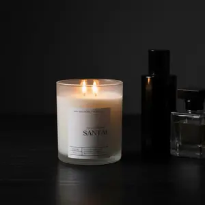 SANTAL 14oz Coconut Soy Wax Candle with Amber Violet and Woodsy Scent 60+ Hours Burn Time for Relaxation and Focus