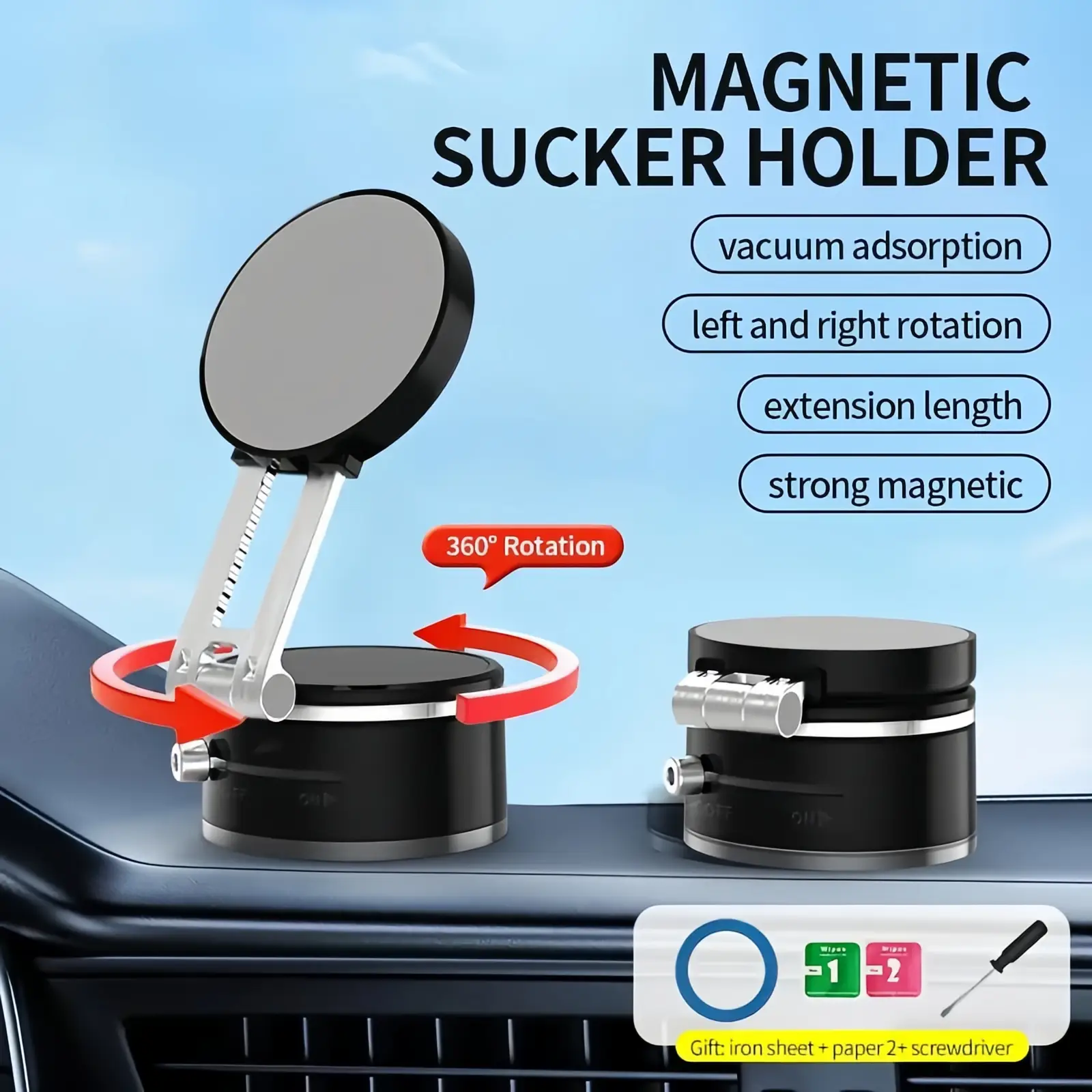 Upgraded Vacuum Magnetic Phone Holder,360° Rotatable, Foldable, Portable Car Phone Mount, Compatible with Android & iPhone, for Car, Shower, Mirror, a
