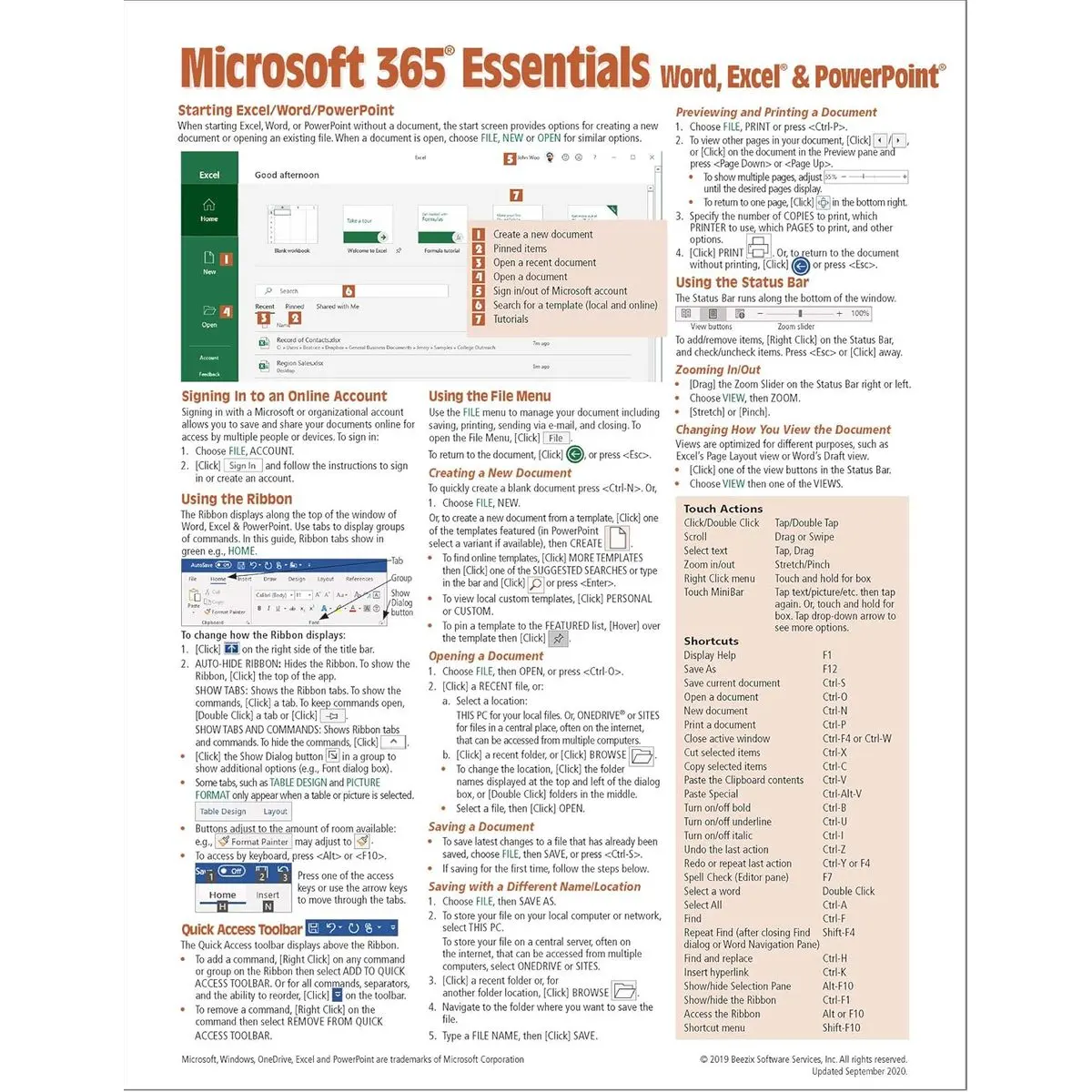 Microsoft 365 (Office 365) Essentials Quick Reference Guide - Windows Version (Cheat Sheet of Instructions, Tips & Shortcuts - Laminated Card) Pamphlet – June 3, 2019