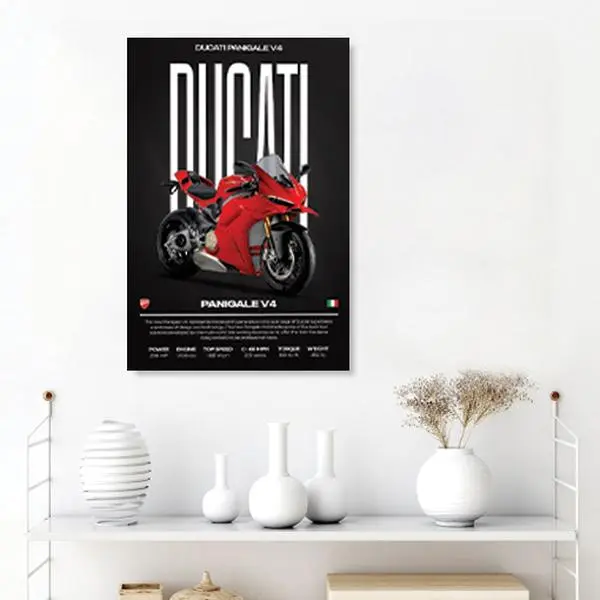 Otaku - Red Superbike Wall Poster, High Performance Motorcycle Art Print, Garage Decor, Racing Inspired Home Wall Art