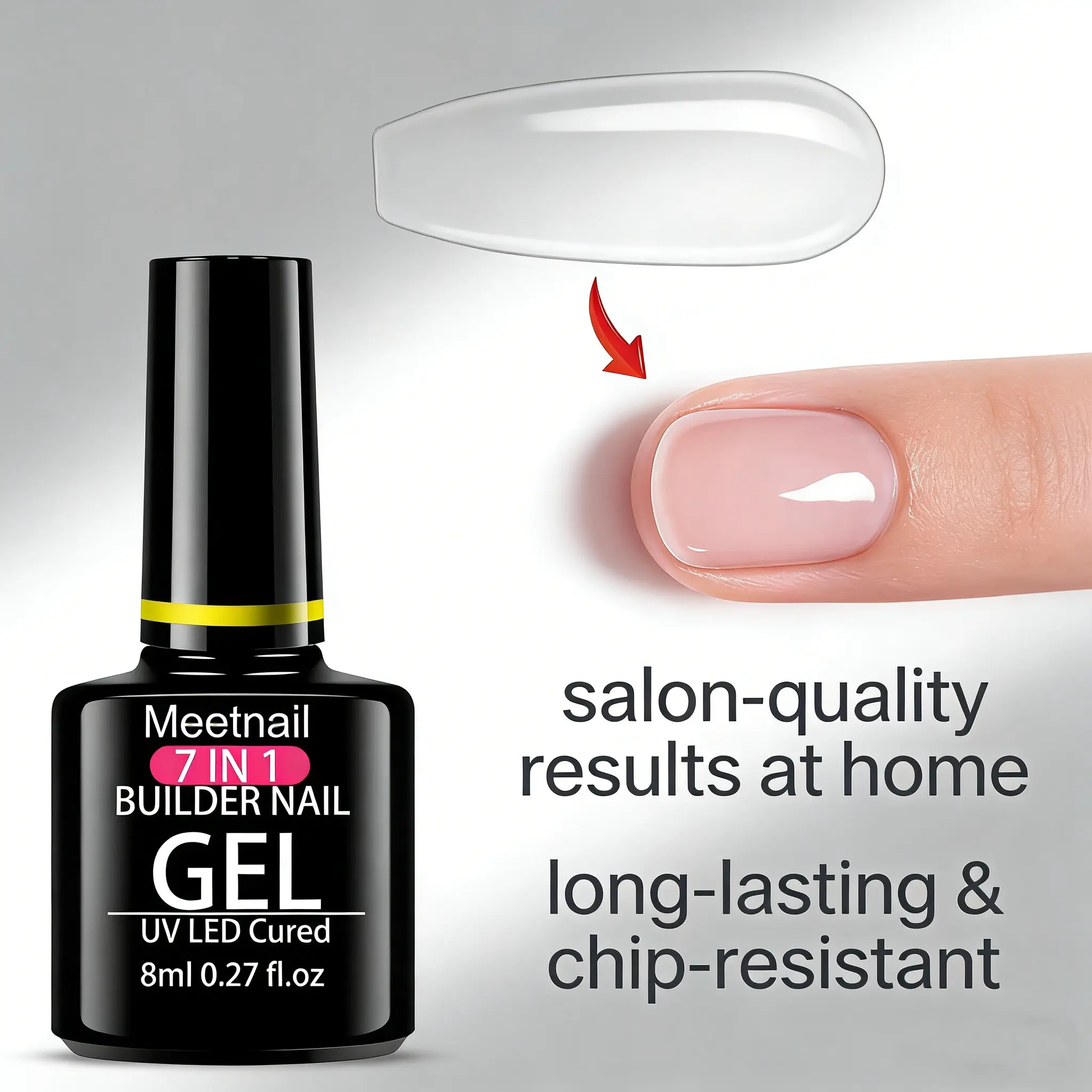 7 in 1 Clear Builder Nail Gel, UV LED Cured Rubber Base Coat, Nail Strengthener Extension Gel for Nail Art Manicure