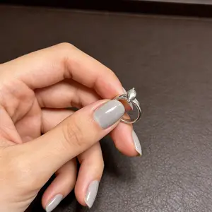 Silver Bow Drop Ring | Dangle Heart Charm + Adjustable Band + Dainty Statement Accessory—Cute & Edgy for Everyday Fits