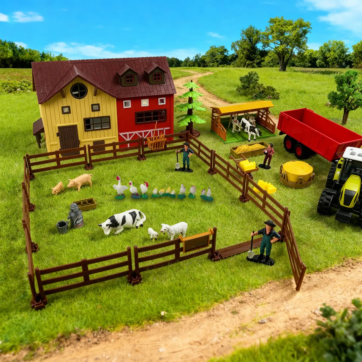Children Farm Toy Set Large Realistic Farm Animal Model Scene with Set Figures, Animal Figurines, Farm Accessories, Tractor, Educational Role Play Set Pretend Play Immersive Play Experiences Gift