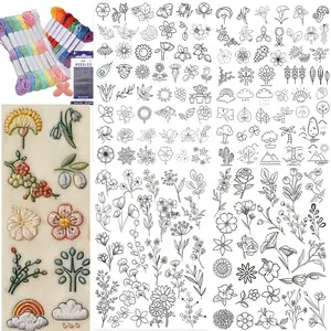 4 Sheets Water-Soluble Embroidery Stabilizer, Washable Pre-Printed Patterns, Stick & Stitch Embroidery Paper Wash Away, Floral Embroidery Design