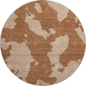 HomeRoots 677061 8 ft. Terra Cotta & Beige Abstract Transitional Washable Round Area Rug with UV Protection