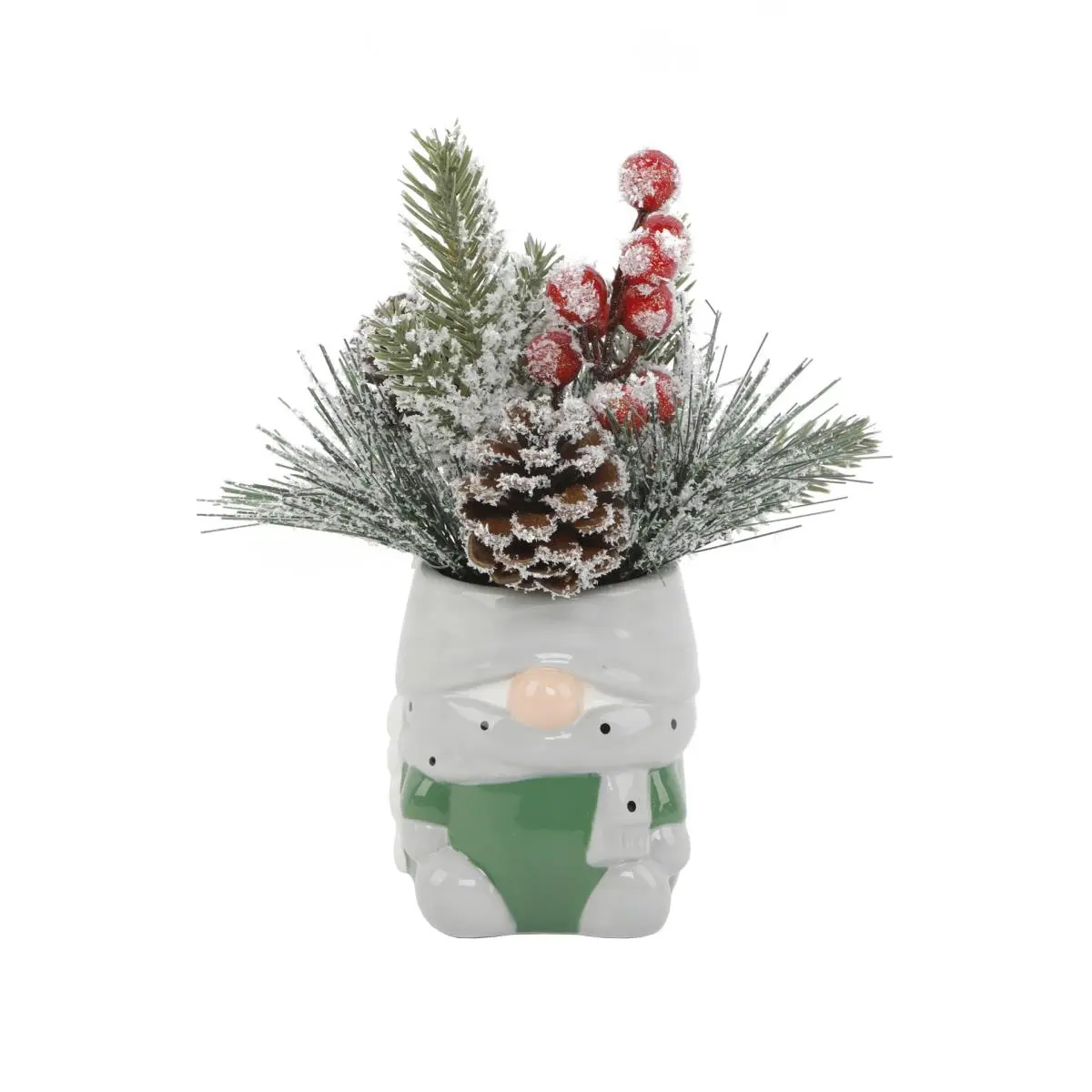 Flora Bunda CH2099E-GN Festive Gnome Ceramic Garden Planter - Artisan Hand-Crafted Holiday Decor Assortment, Indoor Use Only, 3.25x3x4 in, 0.7 lb, Home Improvement & Garden Supplies