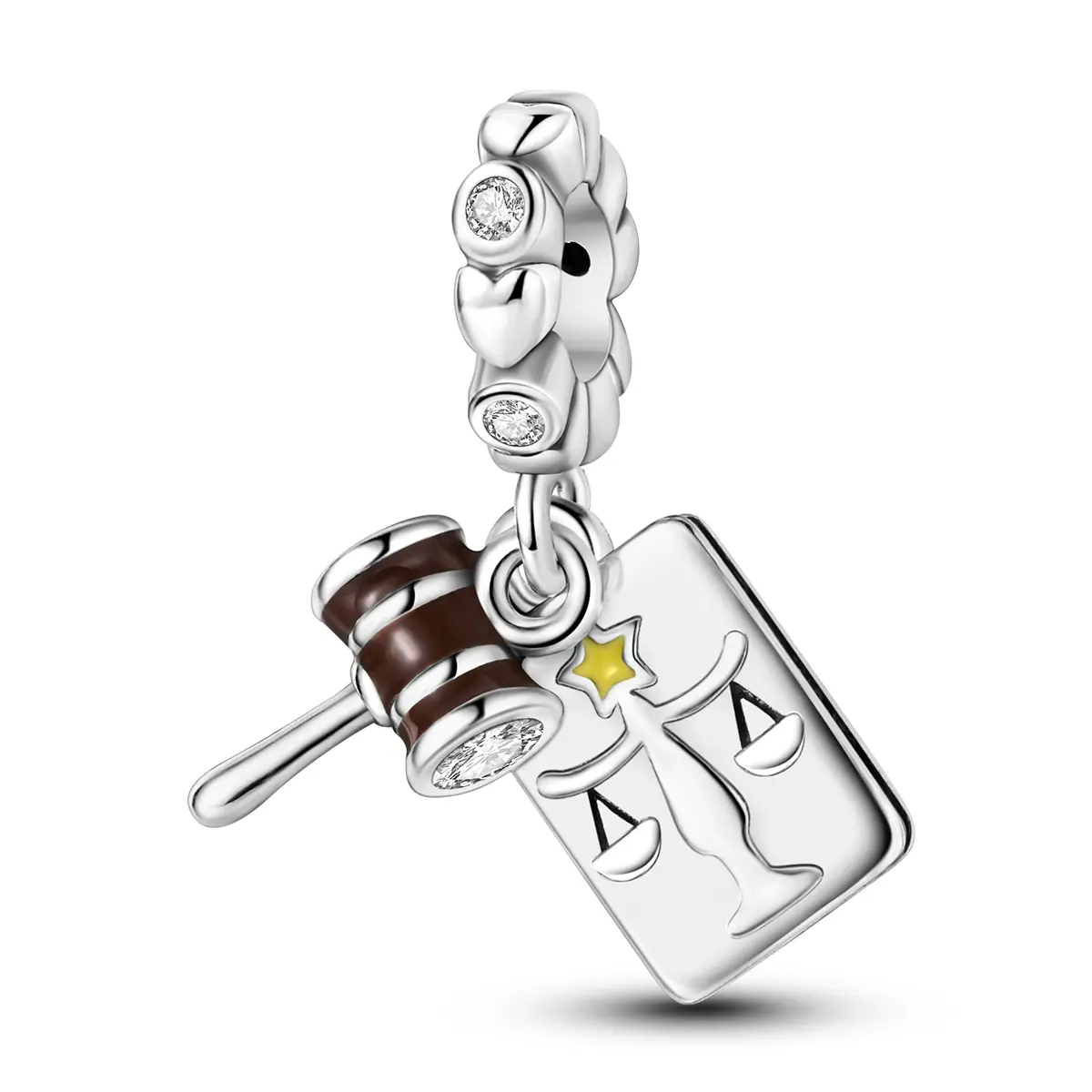 MULA 925 Silver-plated Gavel and Scales of Justice Pendant | Legal themed jewelry with sparkling zircon | Symbol of law and fairness | Perfect for Pandora bracelets and necklaces | Gift for lawyers and law students