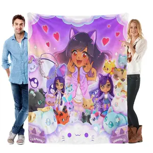 Cute Kawaii Anime Cat Girl Blanket Soft Flannel Throw Cozy Plush Bed Couch Blanket Cartoon Kitty Fan Gift for Kids Teens Girls Bedroom Decor All Season Use