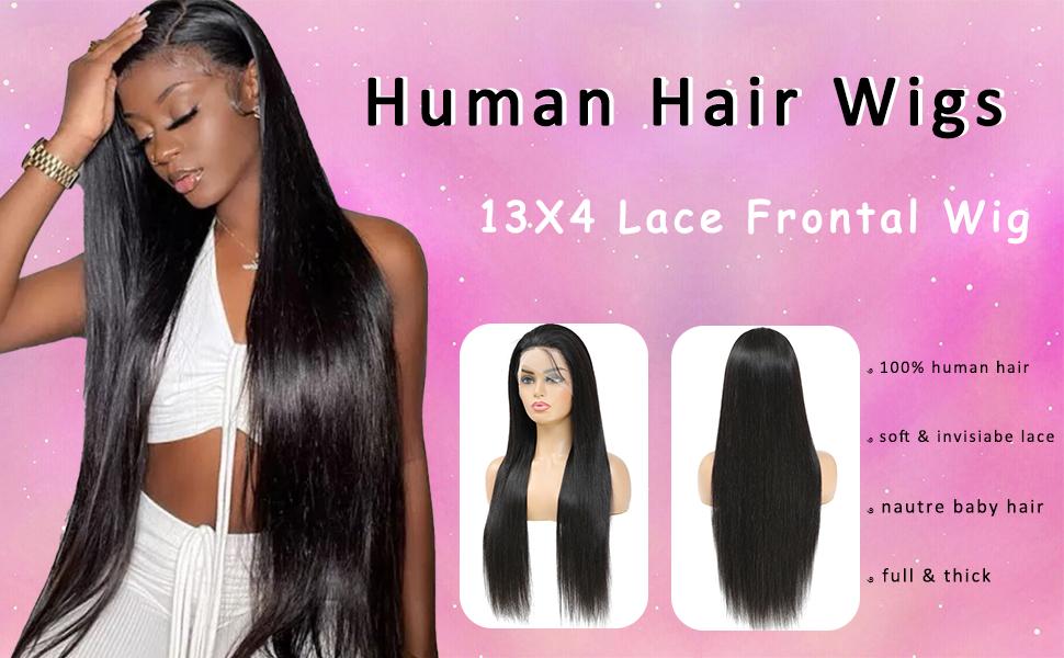 Straight Human Hair Wig 13x4 HD Transparent Lace Front Wigs Human Hair Glueless Human Hair Wigs for Women Brazilian Virgin Lace Frontal Wig 180% Density Pre Plucked Hairline with Baby Hair Black Color