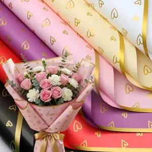 10/20 Golden Magic Bordered LOVE Love Korean Bouquet Packaging Paper, Waterproof Thickened Special Paper, Ideal for Wedding Commemoration, Birthday Party, Mother's Day, Valentine's Day, Anniversary Gift Decoration