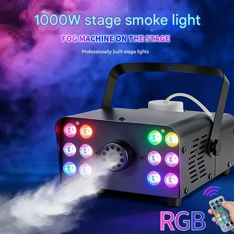 Fog Machine, Smoke Machine for Party, 1000W With 13-Colors 12 LED Lights & Strobe Effect With Wireless Remote Control For Wedding Stage Halloween