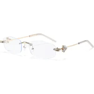 Retro Small hexagon Sunglasses for Women Men, Bling Trendy Rimless Sun Glasses Fashion Narrow Shades Y2K Sunnies