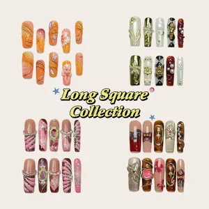 Moonovate - LONG SQUARE Collection 10pcs Handmade Press On Nails 33mm 1.3in Long Square Nails Spring Summer Nails Reusable 3D Gel Acrylic Fake Nails