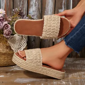 Women's Bohemian Woven Platform Slides Open Toe Espadrille Footwear