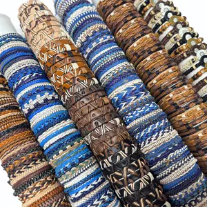 Handcrafted Leather Bracelets in Browns and Blues - 12 Pack