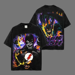 Retro 90s Black Flash DC Comic Heavyweight Acid Washed 100% Cotton T-Shirt, Dark Speedster Graphic Tee, Classic Comics Design Apparel, Comics Book Hero Merch