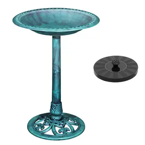 VECELO 28 in Pedestal Bird Bath, Vintage Outdoor Resin Accent Decoration Bird Bath with Solar Powered Fountain Yard Garden Round Combo Set Decor