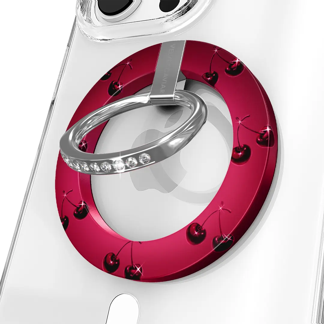 Velvet Caviar Black Cherry Crystal MagSafe Grip Ring, Magnetic Smartphone Cellphone Mobile Accessory, Mag Grip Phone Holders & Mounts with Stand Function