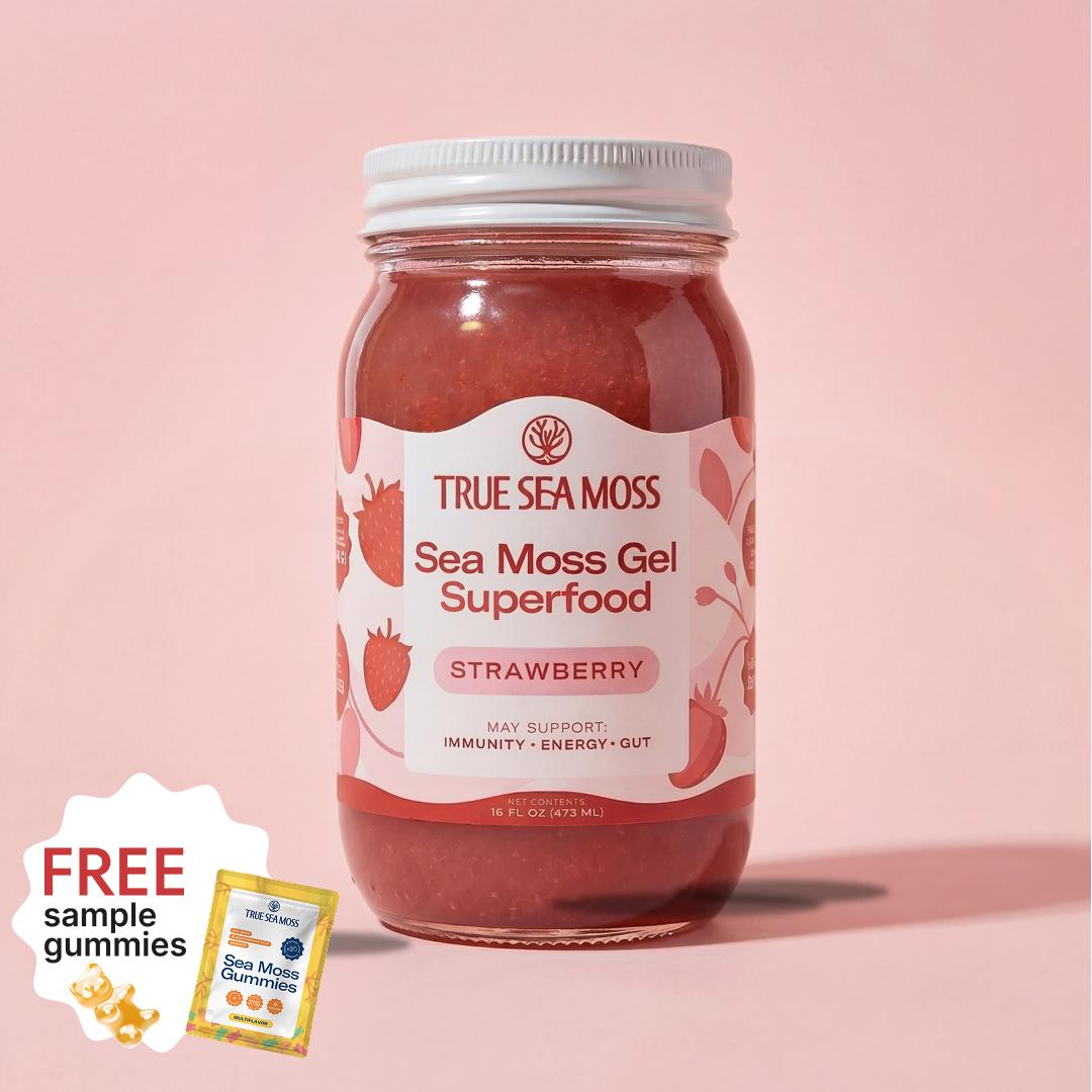 True Sea Moss Strawberry Irish Sea Moss Gel with Gift – Rich in Essential Minerals & Vitamins – supports overall vitalit