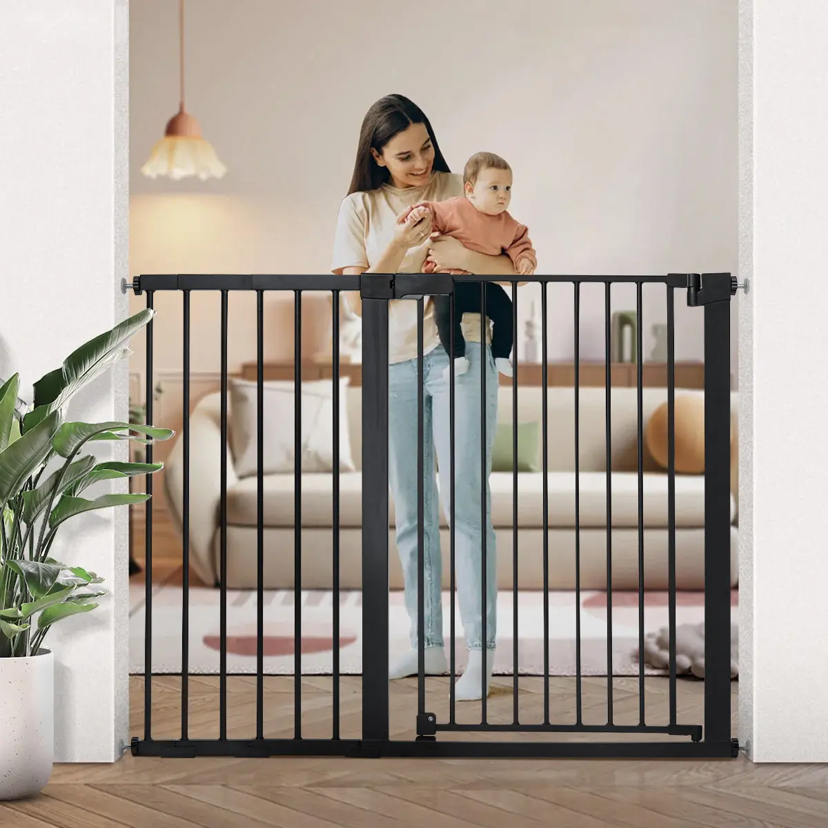 PAWGIANT 36" Extra Tall Pet Gate Auto Close Walk Thru Safety Gate 29.5" - 48.8" Wide Openings, Baby Gate for Stairs and Doorways, Dog Gate for House, Pressure Mounted Easy Walk Through Pet With Door, Black, Mother's Day Gift, dealsforyou, summerwins