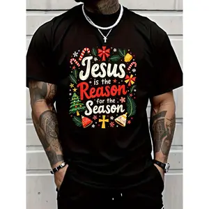 Merry Christmas, Pure Cotton Men's T-Shirt Xmas Jesus Is The Reason For The Season Christmas Christian T-Shirt