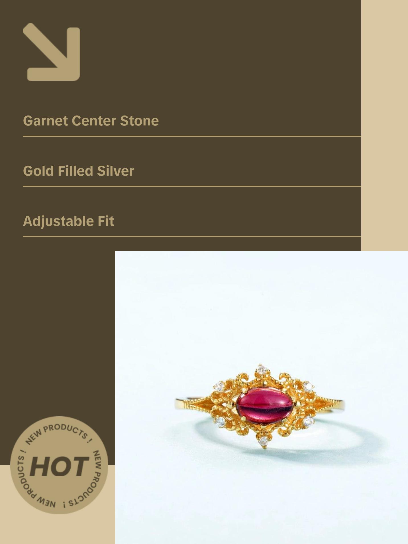 Garnet Oval Cut Vintage Style Adjustable Ring